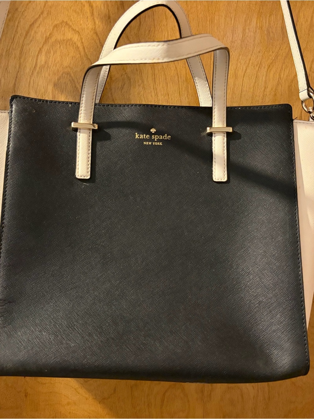 kate spade black tote with cream handles